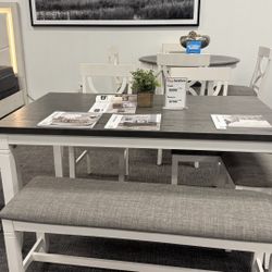 White/gray Table With Bench 