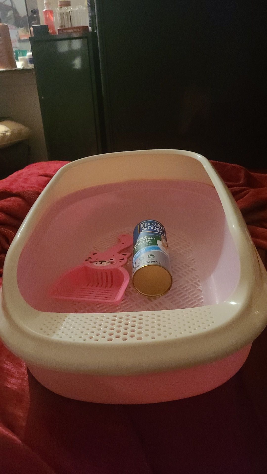 LG. 55X38.5X20CM PLASTIC CAT PET BOWL LITTER BOX SIFTING TRAY TOILET SEMI-CLOSED PAN SCOOP BOWL PINK WIT FREE PINK CAT FACE SCOOPER!!!!!