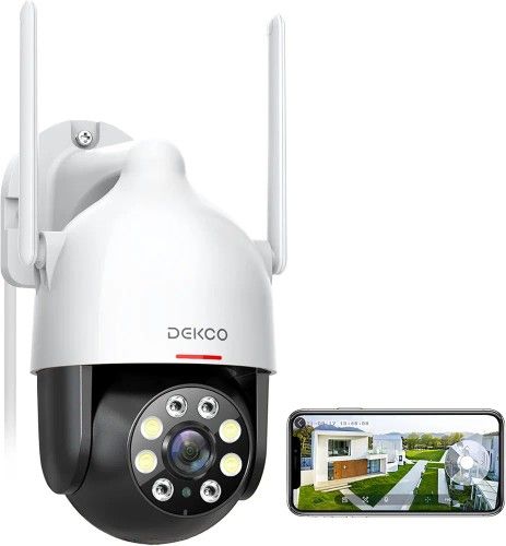 DEKCO 2K WiFi Surveillance Security Camera Outdoor/Home/Dome, Pan-Tilt 360° View, 3MP, Motion Detection and Siren, 2-Way Audio,Full Color Night Vision