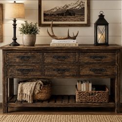 6 Drawers Sofa Table ( Distressed) Con 08 Dark