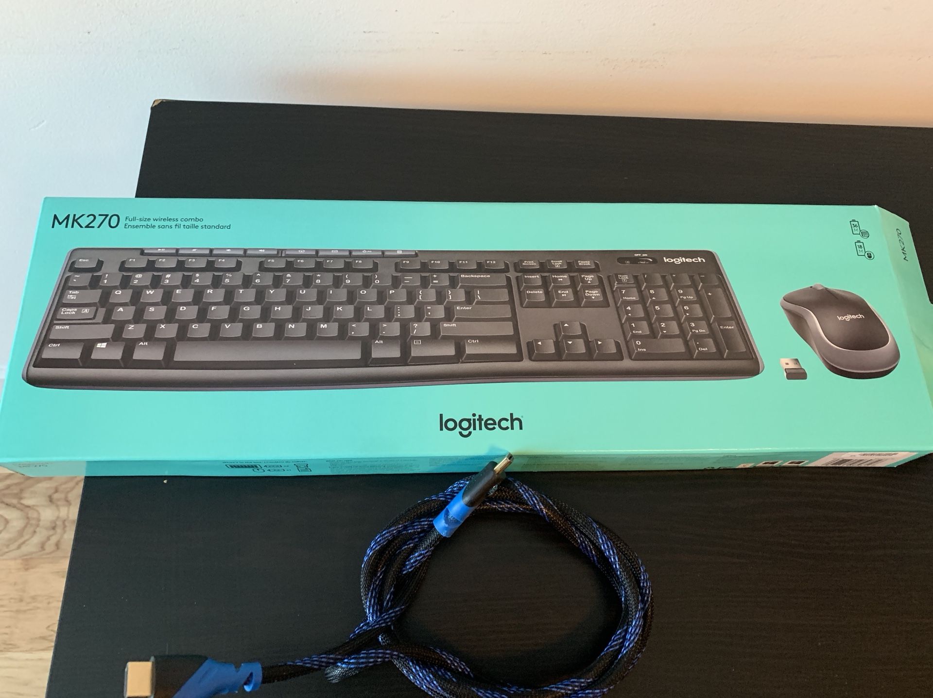 Logitech mk270 wireless keyboard with HDMI cord