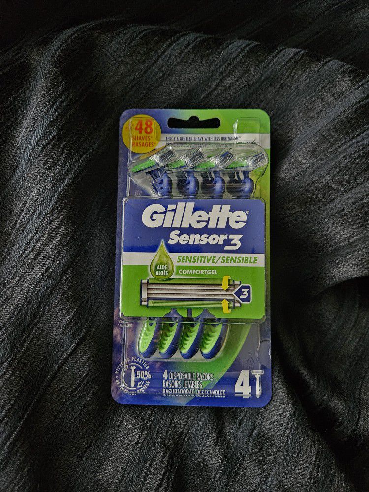 $3 Each (2 Available) Gillette Sensitive 3 Blade Disposable Razor 4 Pack