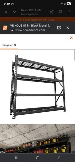 87 in. Black Metal 4-Tier Garage Storage Shelving Bookcases Unit with Adjustable Shelves (91 in. W x 24 in. D)
