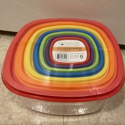 New 14pc. Food Container Set With Color Lids