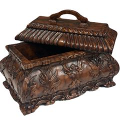 Theodore Alexander Walnut Claw Foot Tea Caddy Casket Chest Trinket Box 13"