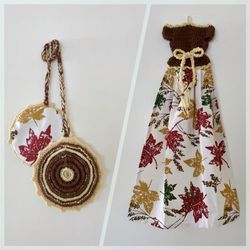 Handmade Fall Season Set Crochet Dish Towel And Pot Holder, Crochet Gift Set