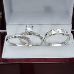 New with tag Solid 925 Sterling Silver ENGAGEMENT WEDDING ring TRIO set, His 9/10/11 Her 7/8/9 $350 set OR BEST OFFER ** FREE DELIVERY!!! 📦 🚚**