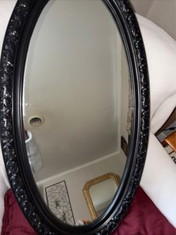 Ornate Black Gothic Victorian Style Oval Mirrot