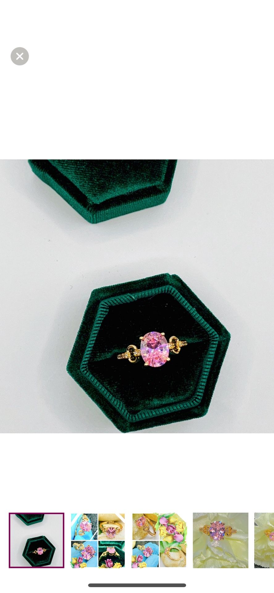 NEW 18K Rose Gold Plated Cushion Cut Oval Pink Starburst Simulated Diamond Adjustable Ring 