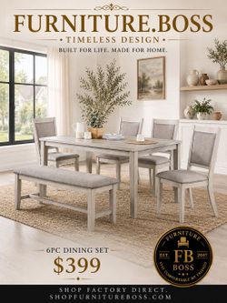 6pc Dining Table Set • Table 4 Chairs Bench