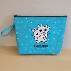Over Action Rabbit Medium Zipper Pouch Wristlet Cosmetic Bag - Blue
