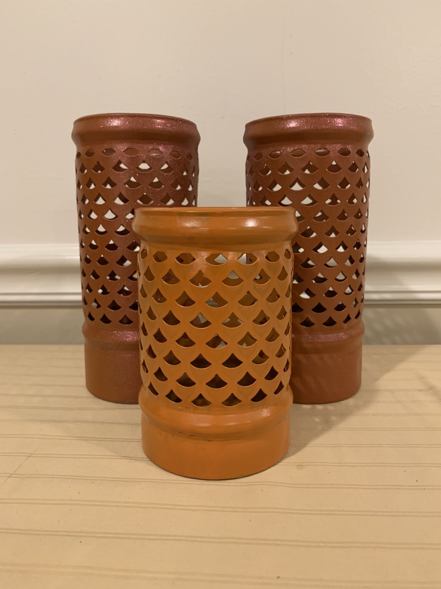 3 Metal Candle Holders 