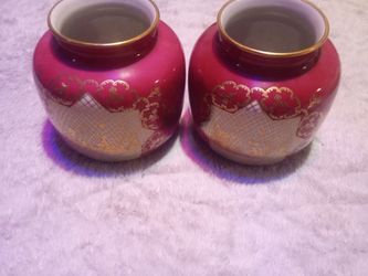 Pair of Matching Rare German Schwarzenhammer Burgundy Porcelain Urns Pots
