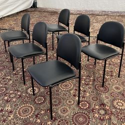 Set Of 6 Black Vinyl Stackable Dining Chairs / Office Chairs 