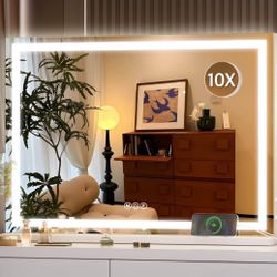 Vanity Mirror with Lights, 28" x 20" LED Makeup Mirror, Lighted Makeup Mirror with Dimmable 3 Modes, Touch Screen Control Vanity Mirror Square White 