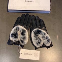 Women's black lazy rabbit fur gloves