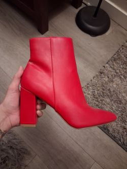 Red Block Heel Ankle Boot