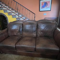 3-piece Living Room Set: brown Leather sofa, loveseat and chair