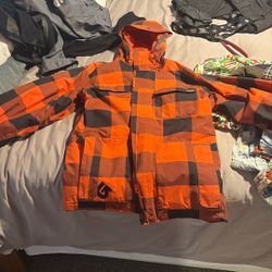 Burton Snow Jacket Red Flannel Print Large