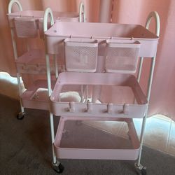 2 Pink Utility Rolling Carts with Wheels 