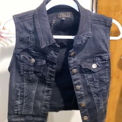 Black distressed denim vest 