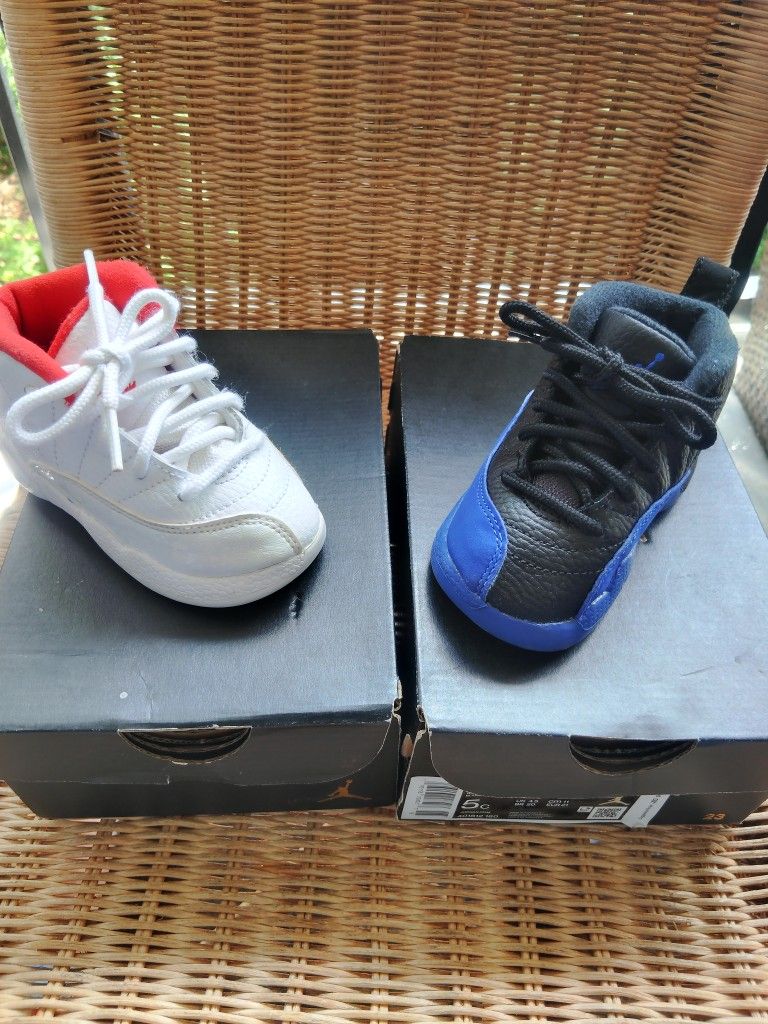 Kids Jordans The Blue Ones Are New Size 5c $40 The Red And White One Size 5c Used Worn A Couple Of Times $35