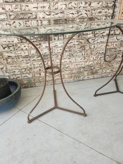 Vintage French Metal Garden Tables, Glass Top