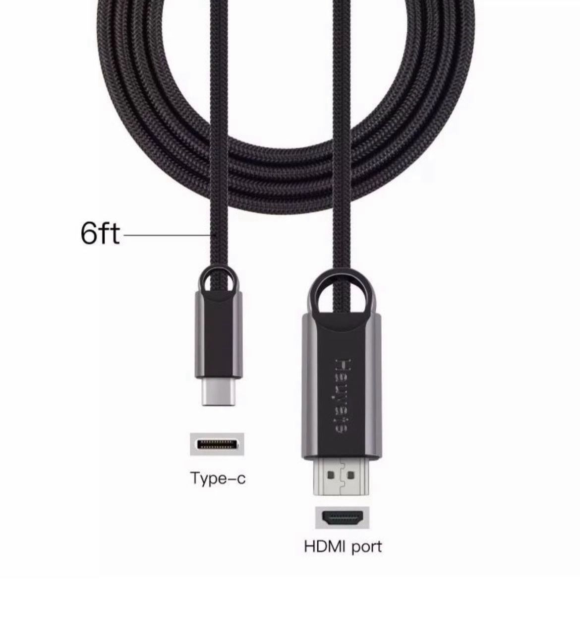 Hauyate USB C HDMI Cable 6 Feet Type C to HDMI 4K Cable