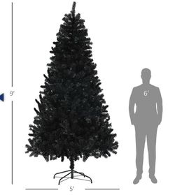 HOMCOM Unlit Artificial Black Halloween Or Christmas Tree - Black, 9 Feet Tall - MISSING STAND