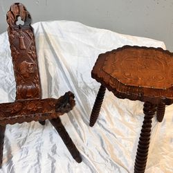 Antique Birthing Chair And Matching Table