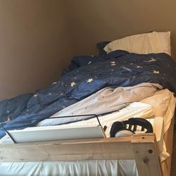 Twin Size Wooden Bed With Mattress 