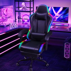 New RGB Gaming Chair with Massage and LED Lights Ergonomic Computer Chair with Footrest E-sports Chair with Adjustable Lumbar Support Reclining Video 