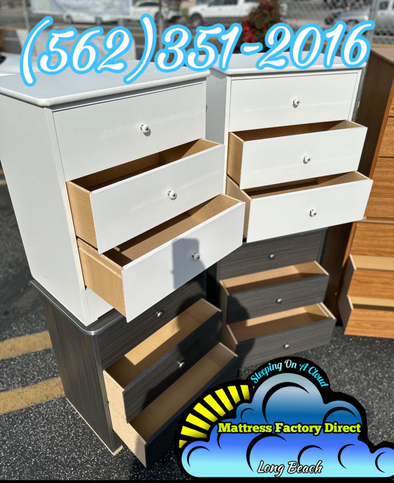 Three Drawer White Compressed Nightstand Chest