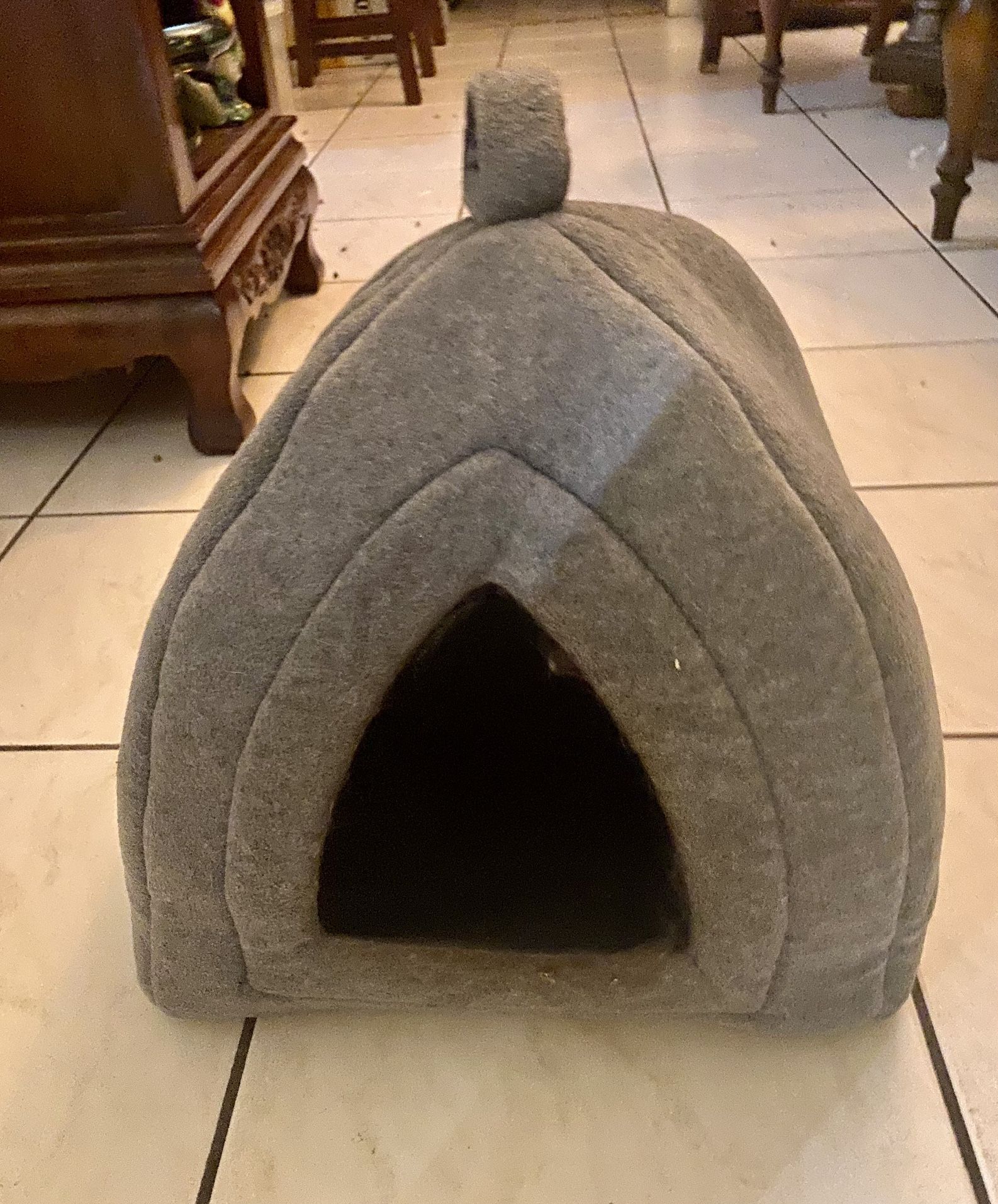 Pet bed, duffel bag on wheels, iron, pictures