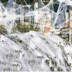 🆕 In 📦 Halloween Spider Webs Decorations1000sqft with30Fake Spiders,Super Stretchy Cobwebs