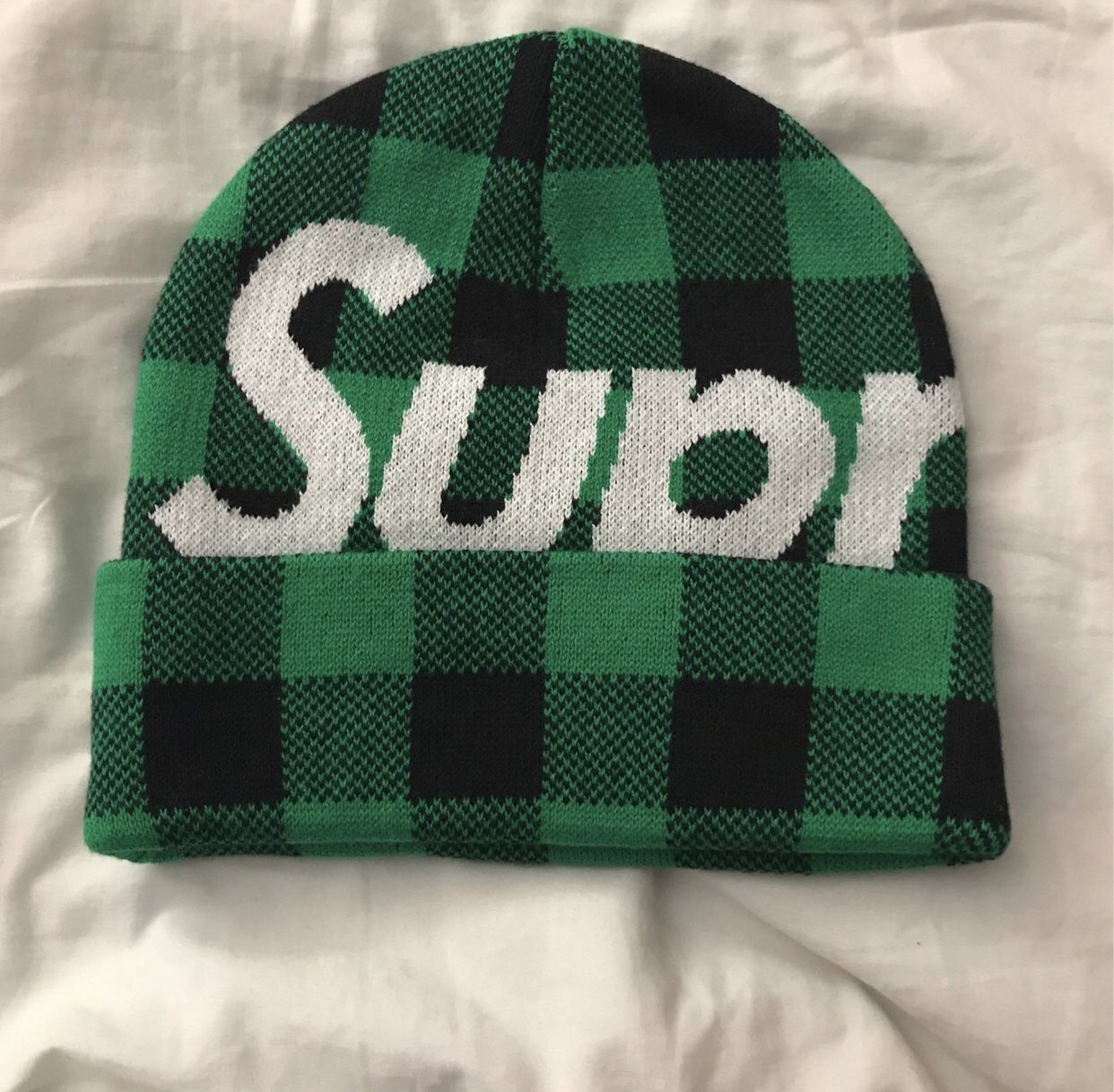 BRAND NEW DEADSTOCK SUPREME BEANIE GREEN PLAID