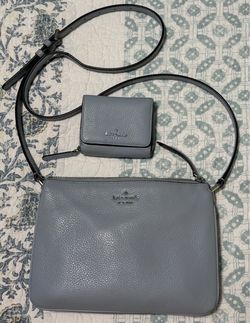 Kate Spade Blue Crossbody Bag w/Matching Wallet (9.5”w x 7”h)  Only used a couple times.