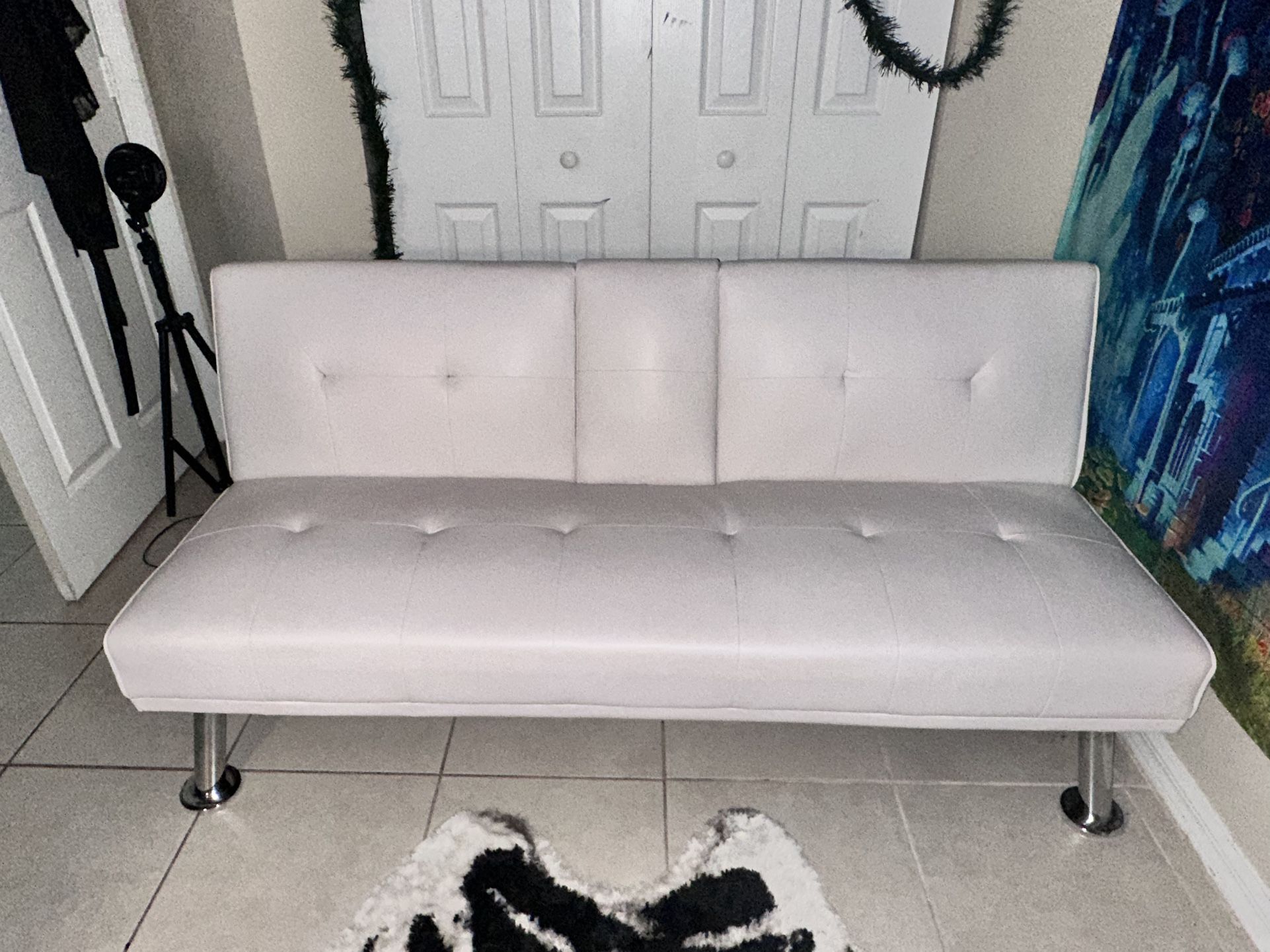 White Futon Faux Leather 