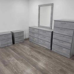 Dresser Whit Mirror, Chest And 2 Nightstands - Cómoda Con Espejo , Gavetero Y 2 Mesitas De Noche 