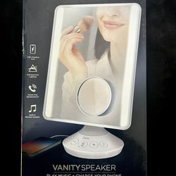 iHome Freestanding Mirror with Bluetooth Audio, LED Lighting, 10x Magnifier, USB Charging, 7"x9"