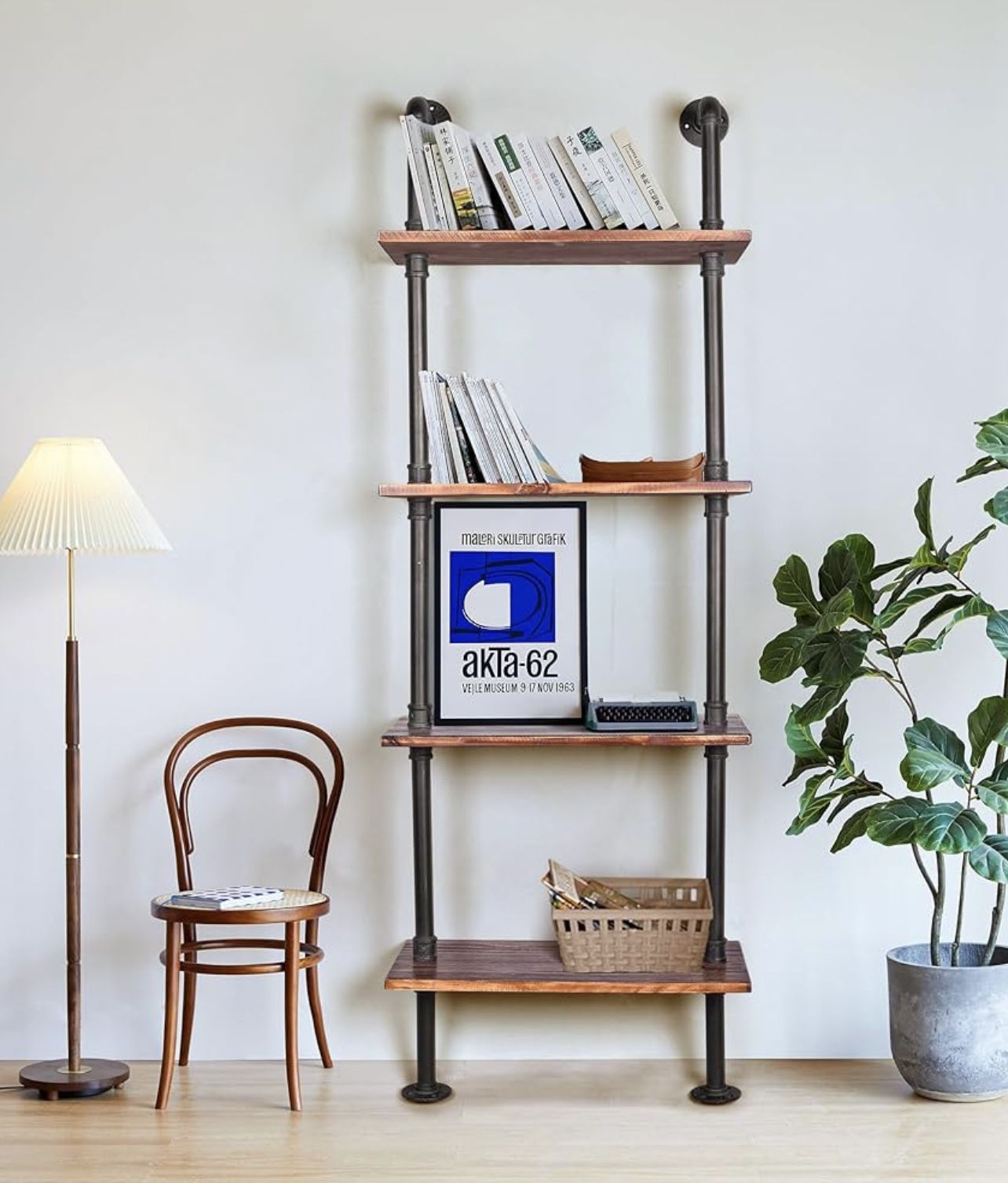LOKKHAN 24 Inch Industrial Pipe Shelves-Wall Mounted Metal Pipe Wood Shelf