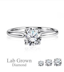 JeenMata Lab Grown Diamond 1 Carat Round Cut Solitaire Engagement Ring in 18K White Gold Plating for Women