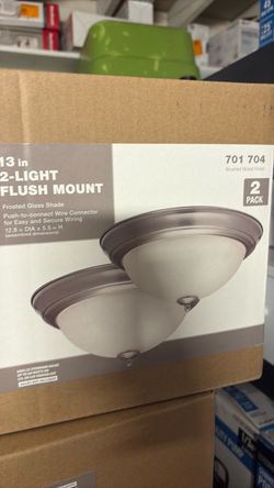Commercial Electric 13 in. 2-Light Brushed Nickel Flush Mount with Frosted Glass Shade (2-Pack)