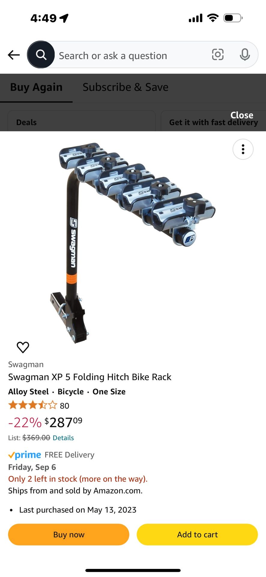 Swagman XP 5 Folding Hitch Bike Rack