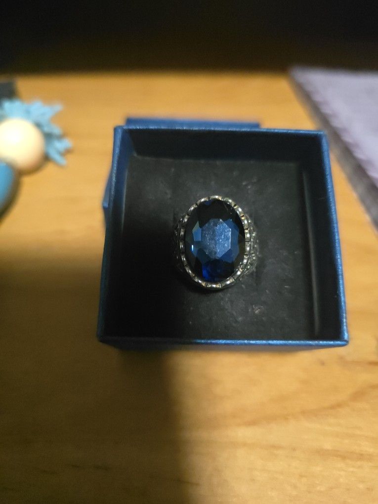Size 10 Mens Sapphire Stainless Steel Ring