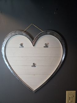 Wooden Heart With Galvanized Metal Frame For Hanging Pictures And Notes