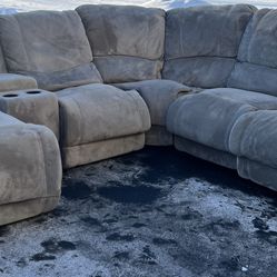 Light Beige Electric Reclining Sectional Couch 