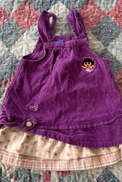 Vintage Dora the Explorer purple corduroy jumper Overall dress Girls Sz 18 Month