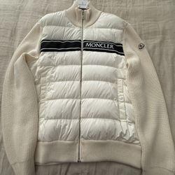 Men’s Moncler puffer and cardigan knit cream