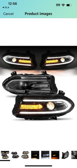 KUAFU Headlight LED DRL Assembly with Bulbs Compatible with 2015-2023 Dodge Charger w/Factory Halogen Headlamp Models Clear Lens Black Housing Left & 